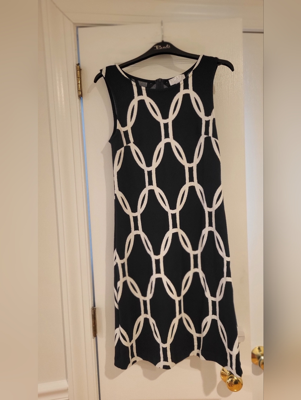 Sleeveless Navy & White Linked-Chain Midi Dress